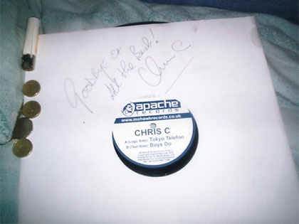 Chris C - one of his many records.. lighter belongs to Jon Black though