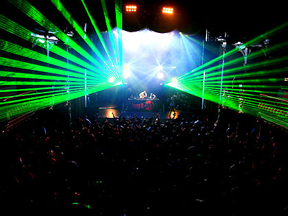 The Opera House lasers kicking off with the Organ Donors on stage